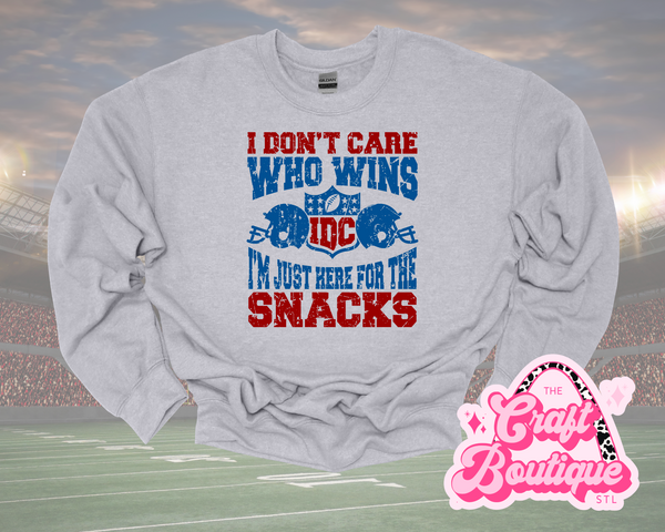 I Don't Care Who Wins, I'm Just Here for the Snacks Printed Sweatshirt - Sport Gray