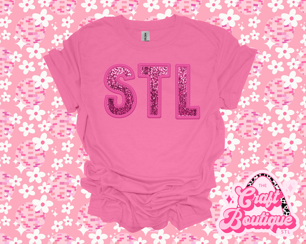 Monochromatic Pink/Heather Pink Faux Sequin STL Printed Tee