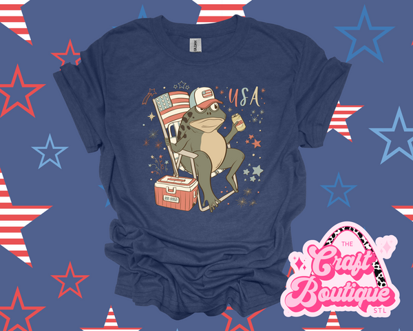 Patriotic Toad Printed T-Shirt - Heathered Navy