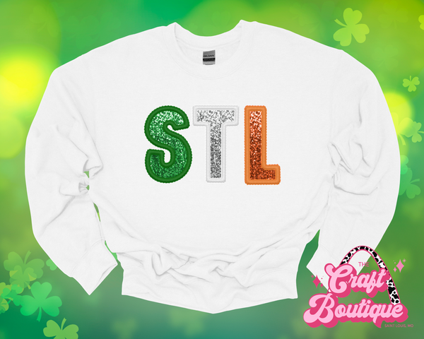 White Irish Flag STL Faux Sequin Printed Sweatshirt - White