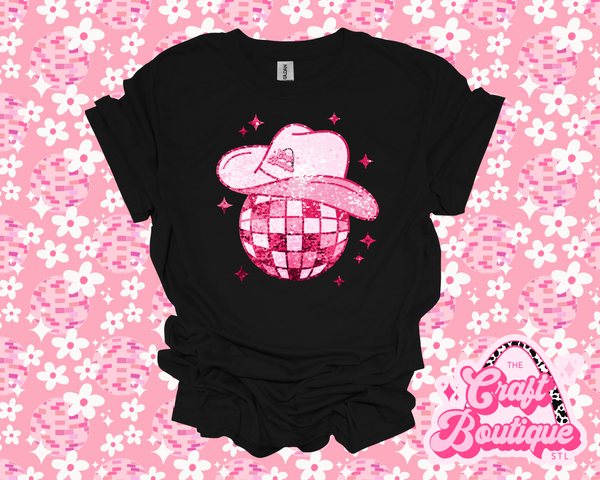 Disco Cowgirl Faux Sequin TCBSTL Printed Tee