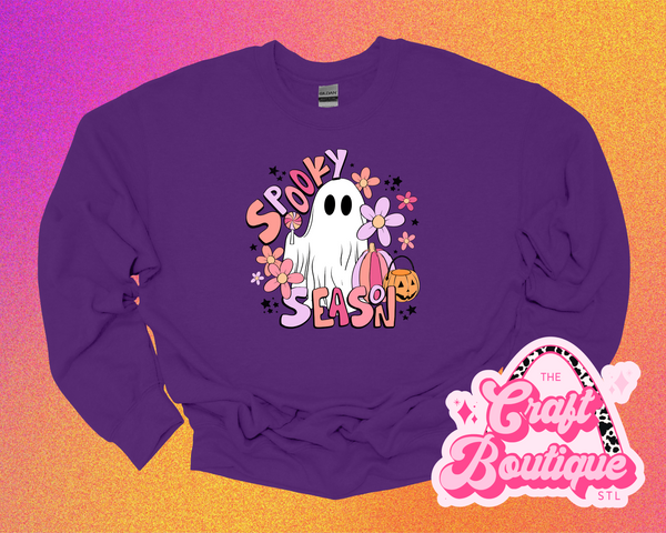 Spooky Season Girly Ghostie Printed Sweatshirt - Purple