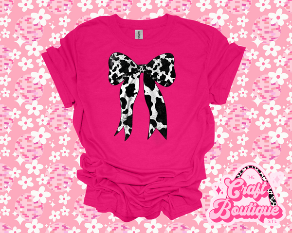 Cow Hide Dainty Bow Printed Tee - Hot Pink
