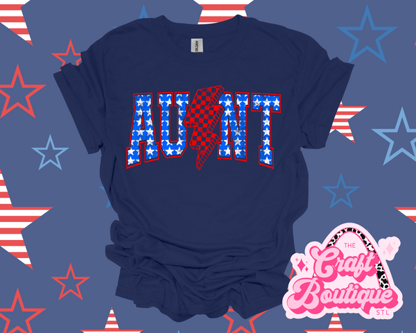 Patriotic Aunt Printed T-Shirt - Navy Blue
