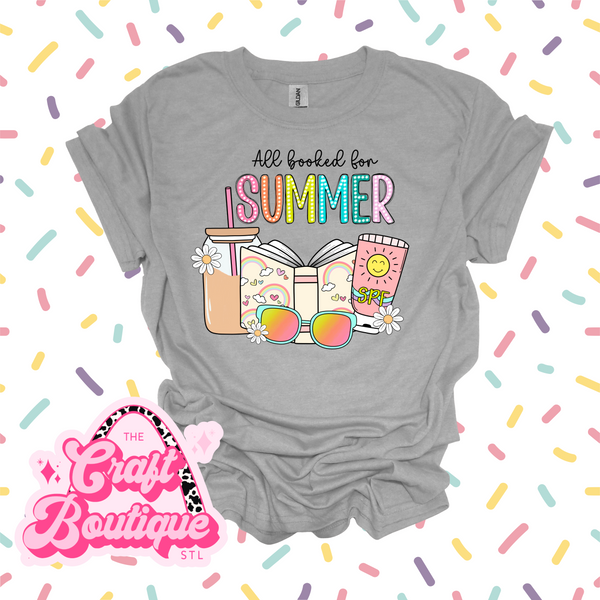 All Booked for Summer Printed Tee - Heather Light Gray