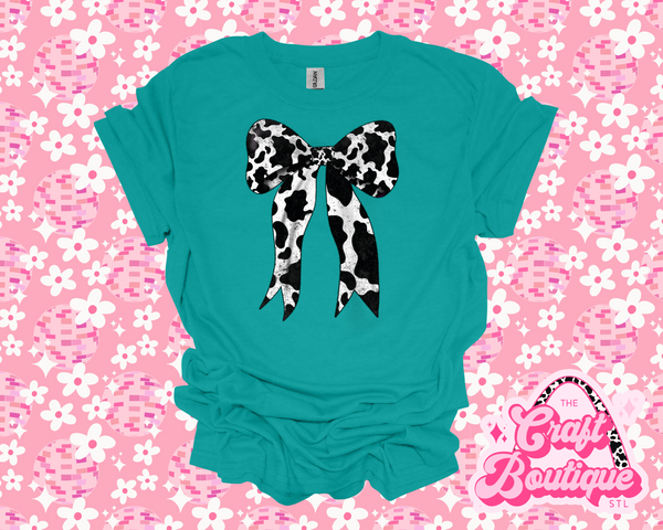 Cow Hide Dainty Bow Printed Tee - Turquoise