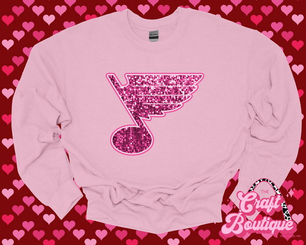 Monochromatic Pink Faux Sequin Blues Note Sweatshirt