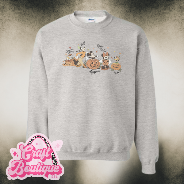 Vintage Wash Mouse & Friends Printed Sweatshirt - Heather Ash Gray