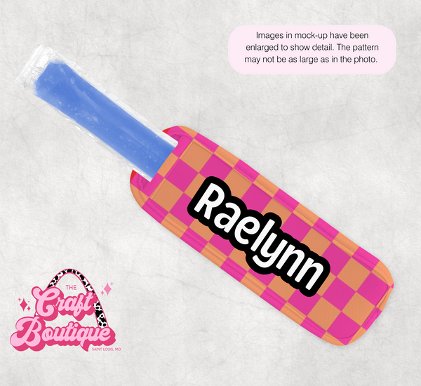 Pink & Orange Checker Popsicle Koozie