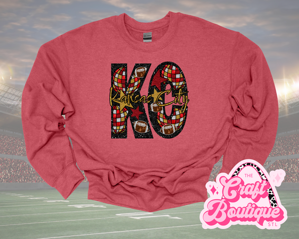KC Disco Faux Glitter Printed Sweatshirt - Vintage Red