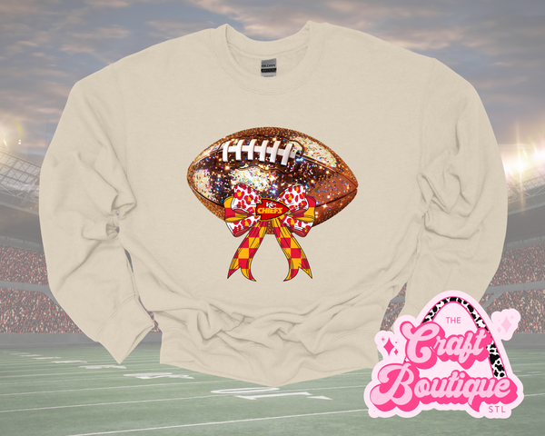 Faux Glitter Football with Bow Printed Sweatshirt - Khaki