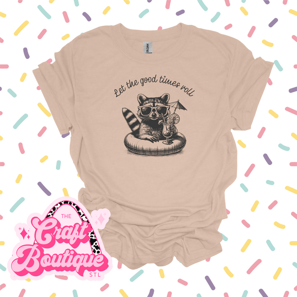 Let the Good Times Roll Raccoon Printed Tee - Khaki