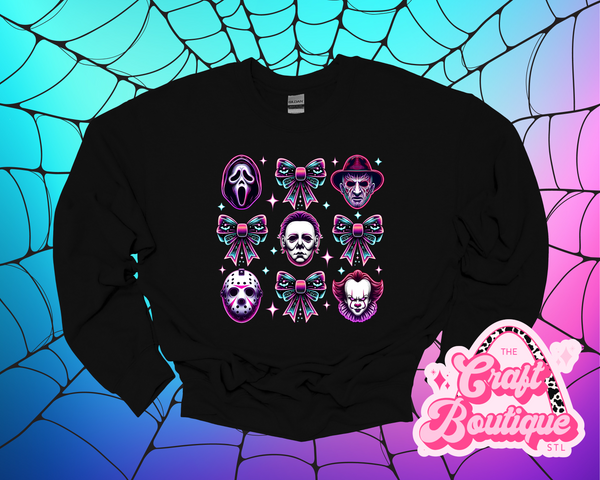 Neon Horror Guys w/ Bows Printed Sweatshirt - Black