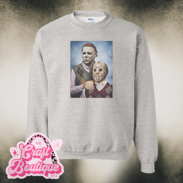 Vintage Wash Horror Brothers Printed Sweatshirt - Heather Ash Gray