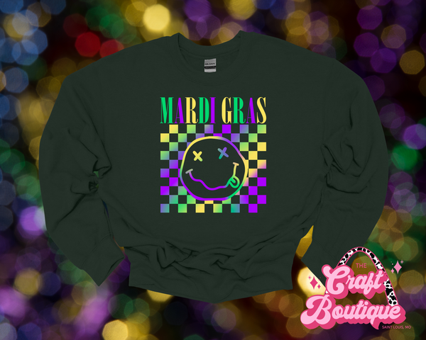 Edgy Mardi Gras Smiley Forest Green Sweatshirt