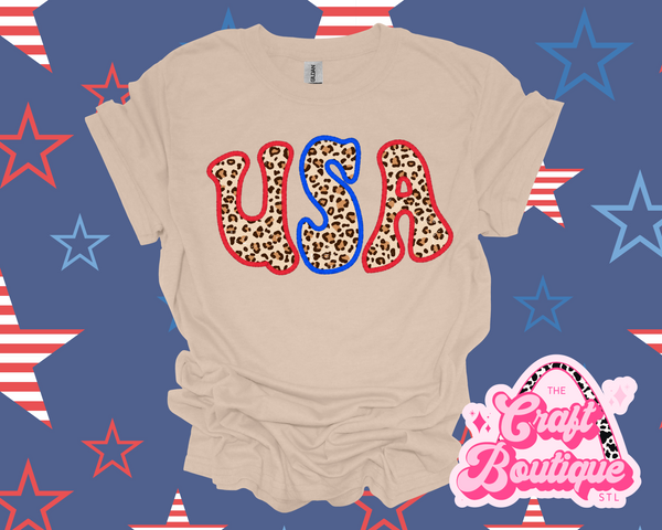 Leopard USA Printed Tee - Khaki