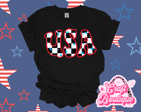Checkered USA Printed Tee - Black
