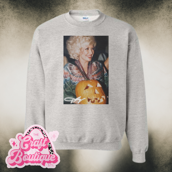 Vintage Wash Dolly Pumpkin Hands Printed Sweatshirt - Heather Ash Gray