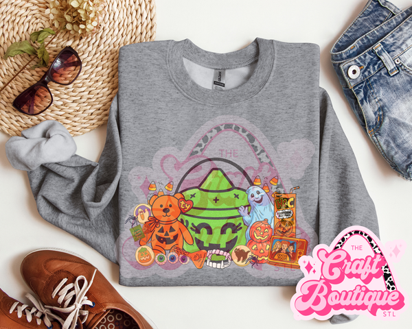 90s/00s Halloween Nostalgia Printed Sweatshirt - Heather Gray