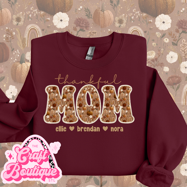 Fall Floral Thankful Mom Personalized Printed Sweatshirt