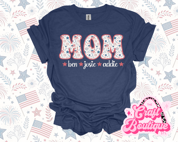 **CUSTOM** MOM 4th of July Printed T-Shirt - Heathered Navy