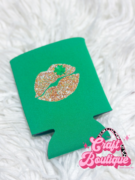 Faux Glitter Lips SPD Koozie - Green