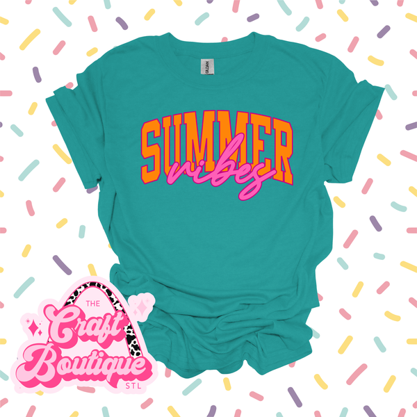 Pink & Orange Summer Vibes Printed Tee - Teal