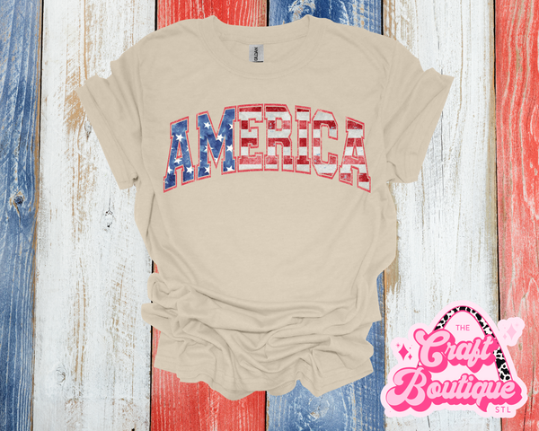 Rustic & Weathered America Printed Tee - Khaki
