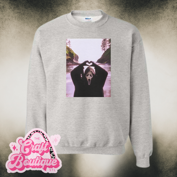 Vintage Wash Ghost Heart Hands Printed Sweatshirt - Heather Ash Gray