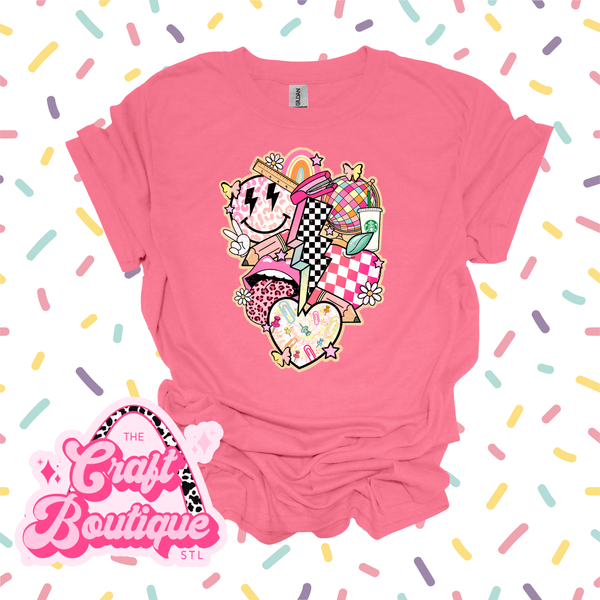 Teacher Supplies Retro Colorful Printed Tee - Coral