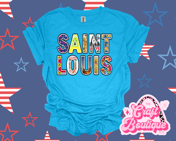 Saint Louis Treasures Printed Tee - Heathered Bright Blue