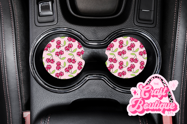 Pink Disco Cherries Car Coaster Set