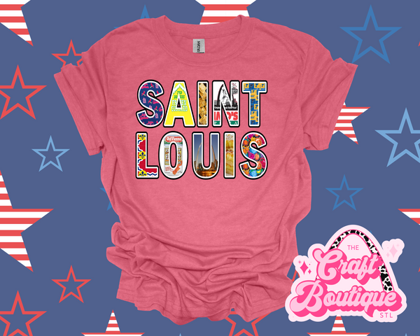Saint Louis Treasures Printed Tee - Heathered Light Red