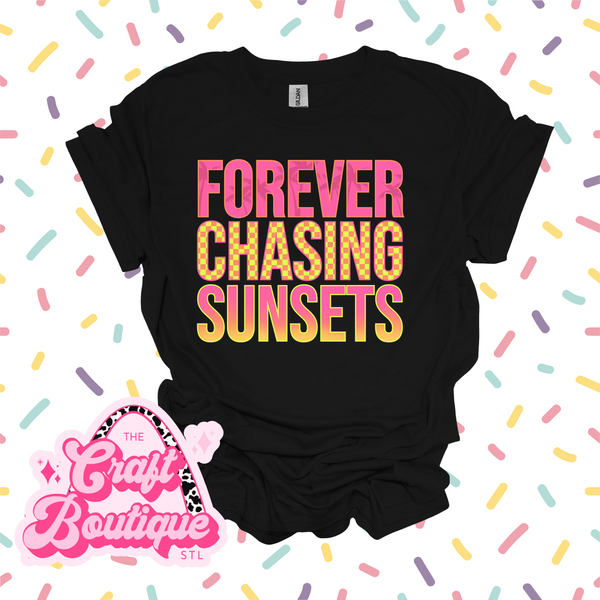 Forever Chasing Sunsets Checkered Printed Tee - Black