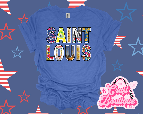 Saint Louis Treasures Printed Tee - Heathered Royal Blue
