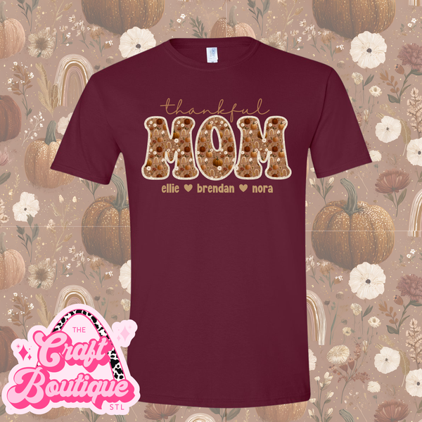 Fall Floral Thankful Mom Personalized Printed Tee
