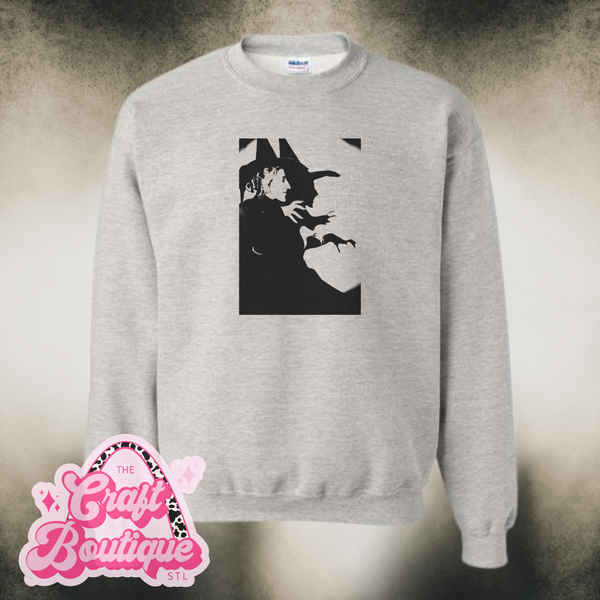 Vintage Wash Wicked Witch Shadow Printed Sweatshirt - Heather Ash Gray