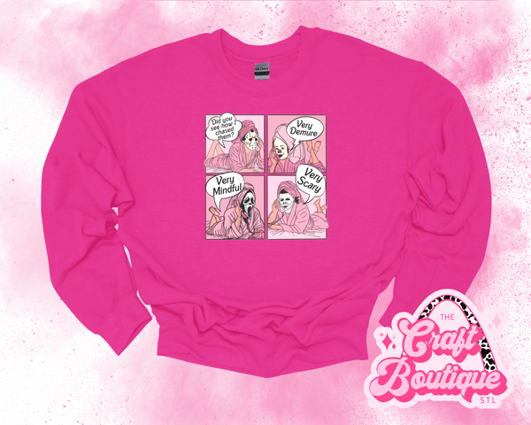 Very Demure Horror Girlies Printed Sweatshirt - Hot Pink