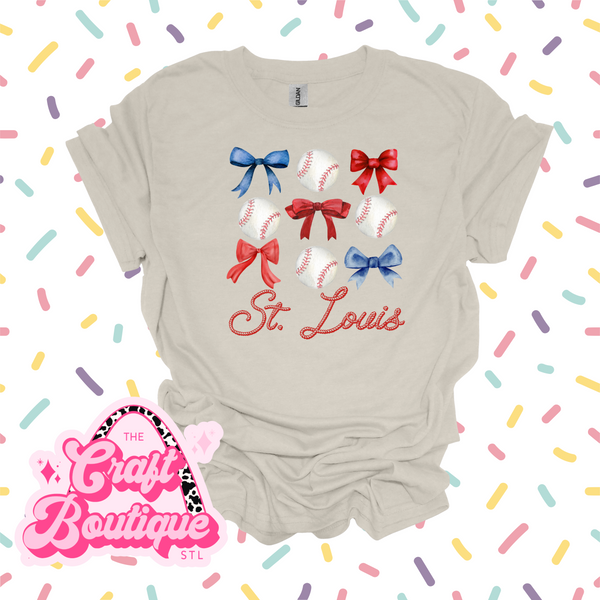 Saint Louis Bows & Baseball Coquette Printed Tee - Oatmeal