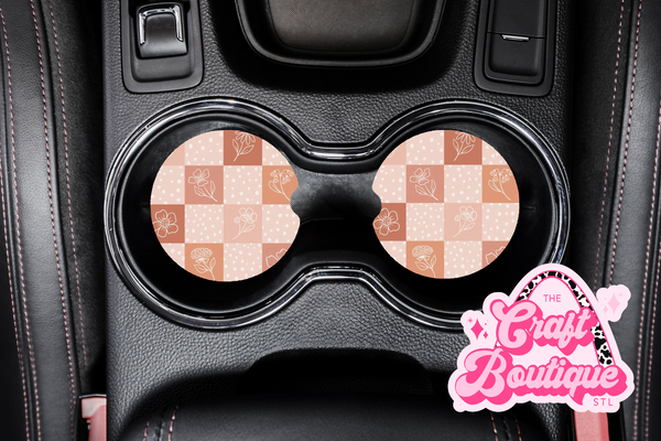 Boho Dainty Floral Checkered Coaster Set