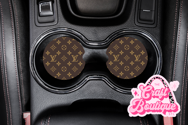 Brown Designer LV Inspired Car Coaster Set