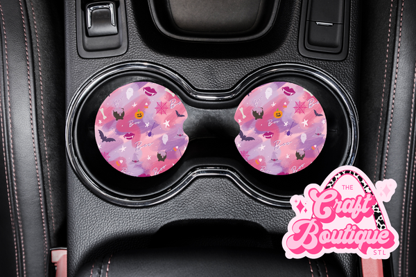 Halloween Girly Pop Watercolor Car Coaster Set