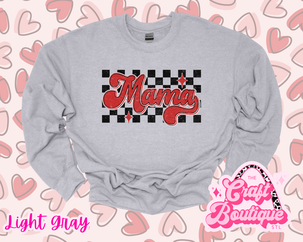 Checkered Mama Printed Sweatshirt - Heathered Light Gray