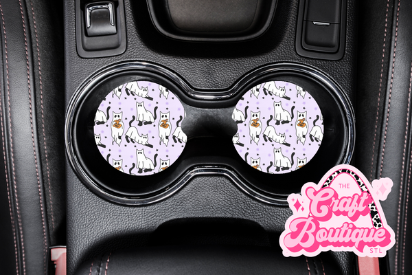 Purple Ghost Kitties Car Coaster Set