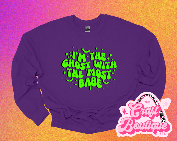 I'm the Ghost with the Most Babe Printed Sweatshirt - Purple
