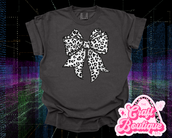 Faux Glitter Leopard Bow Print - Comfort Colors Pepper