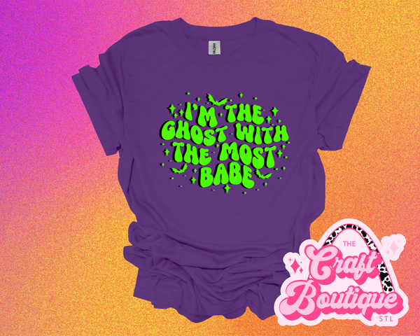 I'm the Ghost with the Most Babe Printed Tee - Purple