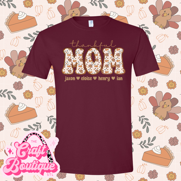 Turkeys & Pies Thankful Mom Personalized Printed Tee