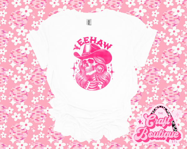 Yes Haw Skeleton Disco Cowgirl Printed Tee
