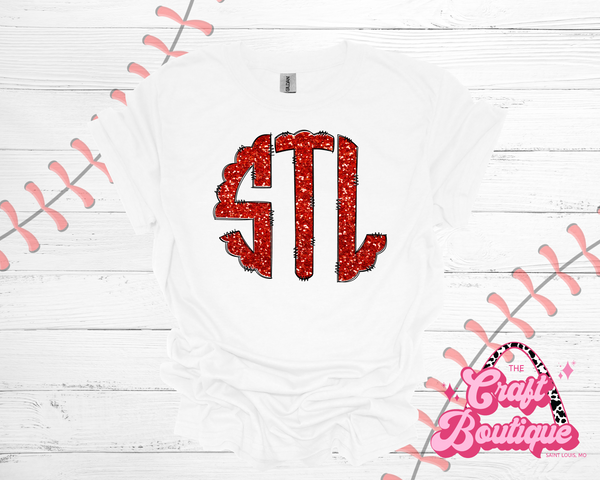 STL Monogram Faux Glitter Tee - White
